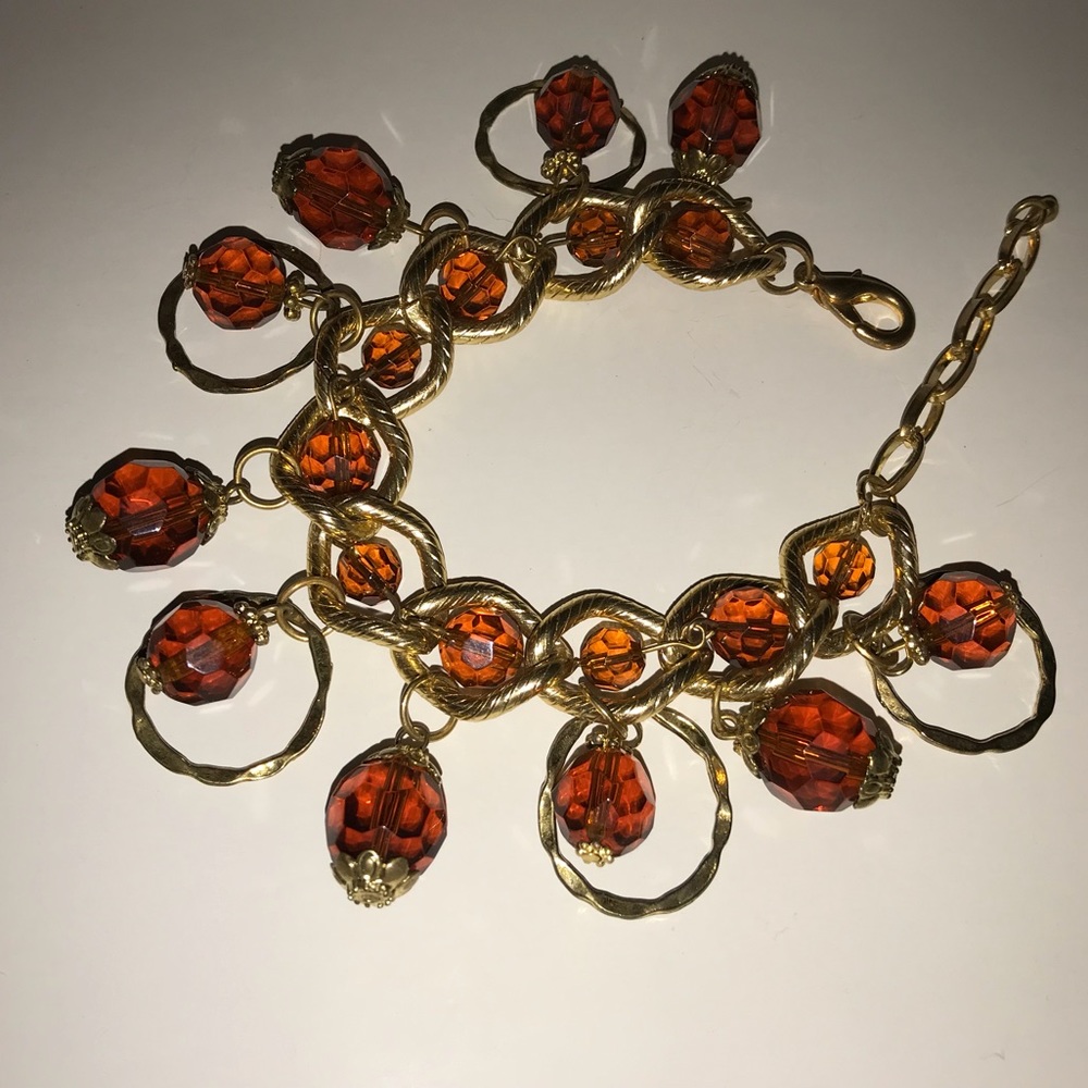 Amber Glass and Gold Bracelet